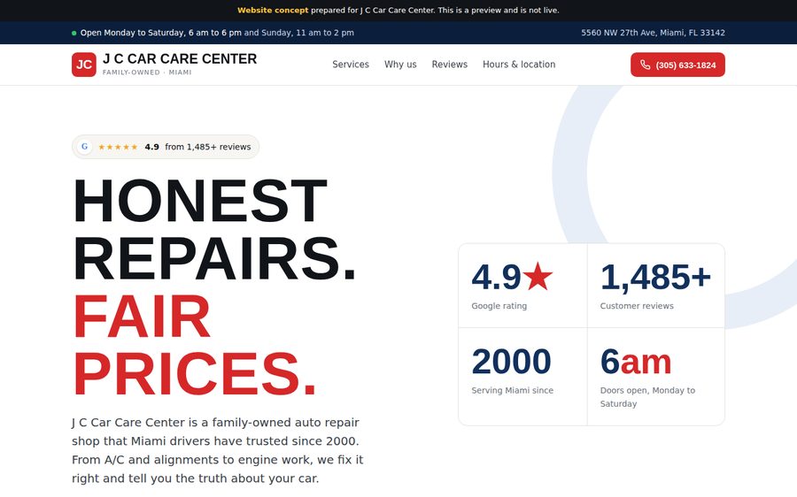 J C Car Care Center website
